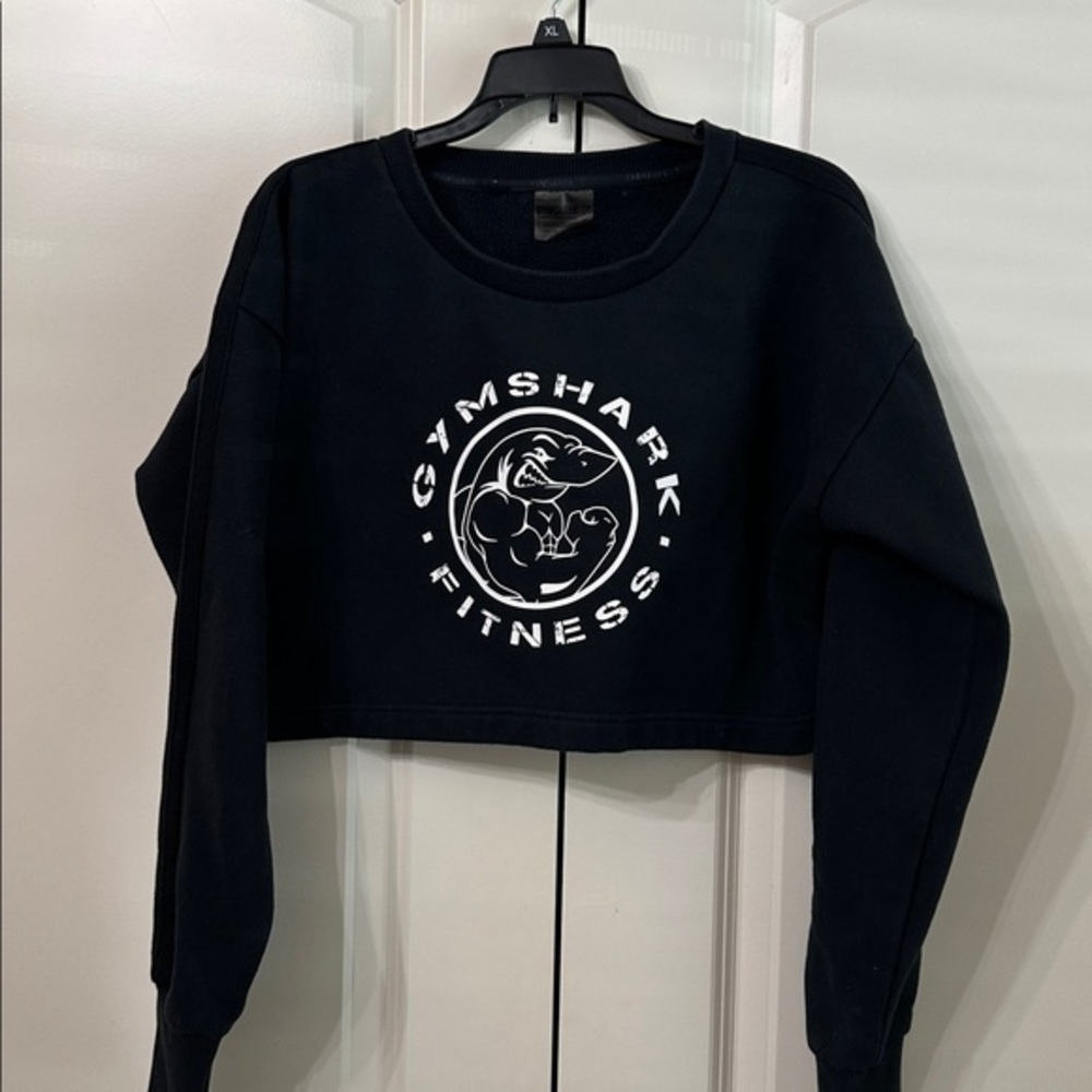 Gymshark Black Cropped Fitness Sweatshirt with White Logo